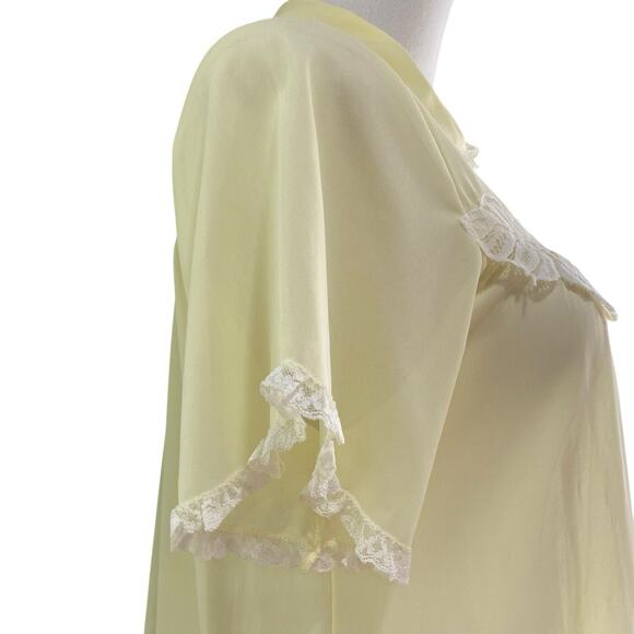 Vintage 60s Charmode SEARS Yellow Nylon Lacy Housecoat Robe Women's Size M - Picture 7 of 12